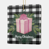 Buffel Plaid Kerstcadeau | Roze Vakantie Keramisch Ornament (Links)