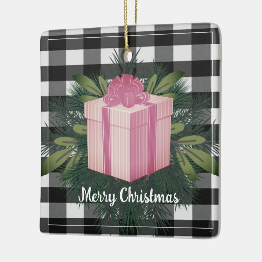 Buffel Plaid Kerstcadeau | Roze Vakantie Keramisch Ornament (Links)