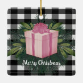 Buffel Plaid Kerstcadeau | Roze Vakantie Keramisch Ornament (Achterkant)