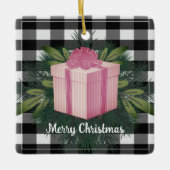 Buffel Plaid Kerstcadeau | Roze Vakantie Keramisch Ornament (Voorkant)