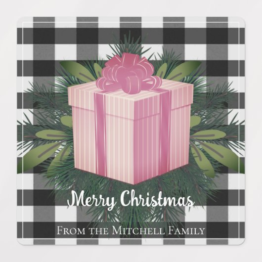 Buffel Plaid Kerstcadeau | Roze Vakantie Labels (Design 2)