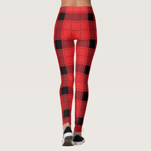 Buffel Plaid Kerstmis Rood en Zwart Patroon Leggings (Achterkant)