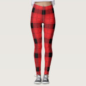 Buffel Plaid Kerstmis Rood en Zwart Patroon Leggings (Voorkant)