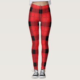 Buffel Plaid Kerstmis Rood en Zwart Patroon Leggings