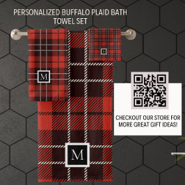 Buffel Plaid Kerstmis Rood Wit Zwart Patroon Bad Handdoek