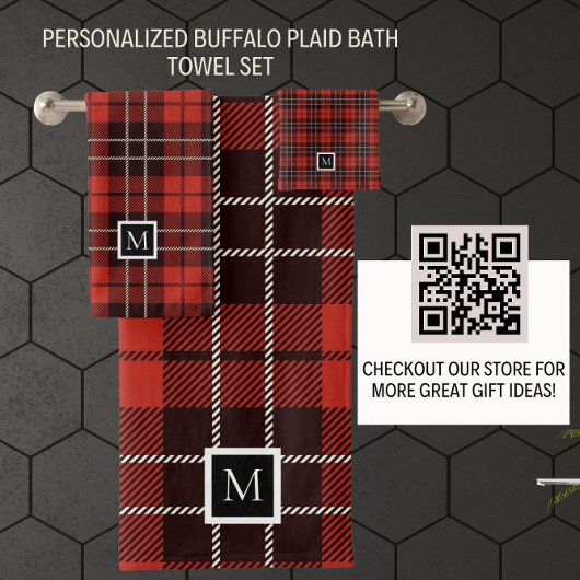 Buffel Plaid Kerstmis Rood Wit Zwart Patroon Bad Handdoek