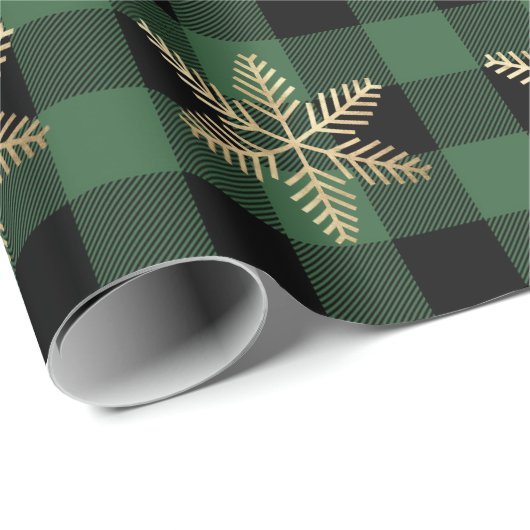 Buffel Plaid Lomberjack Goud Sneeuwvlok Groene Roe Cadeaupapier (Rol Hoek)