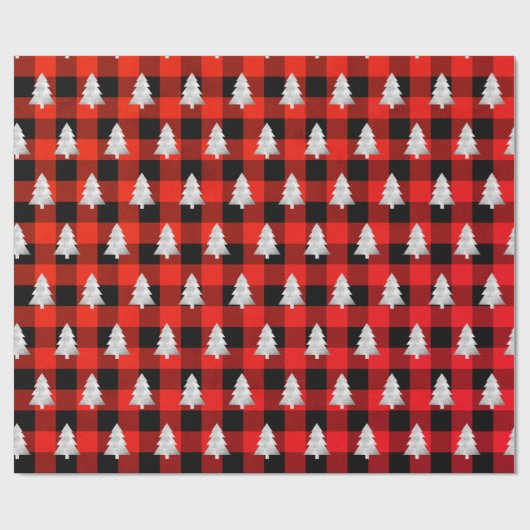 Buffel Plaid Lomberjack Kerstboom Zilver Rood Cadeaupapier (Vlak)