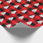 Buffel Plaid Lomberjack Kerstboom Zilver Rood Cadeaupapier (Hoek)