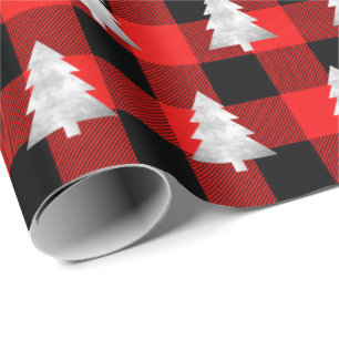 Buffel Plaid Lomberjack Kerstboom Zilver Rood Cadeaupapier