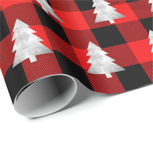 Buffel Plaid Lomberjack Kerstboom Zilver Rood Cadeaupapier (Rol Hoek)