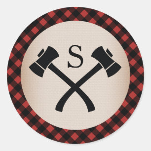 Buffel Plaid Monogrammed Bijl Bruiloft Ronde Sticker