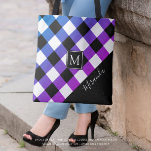 Buffel Plaid Paarse Roze Monogram Naam Tote Bag