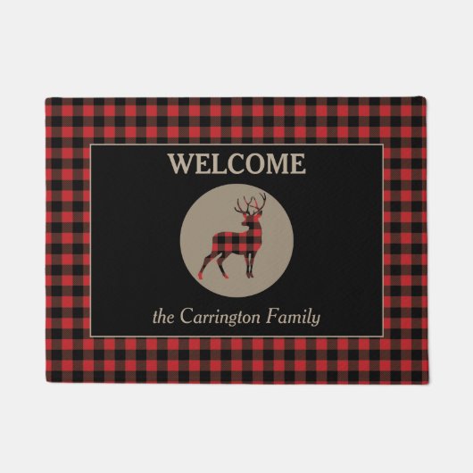 Buffel Plaid Patroon Buck Herten Welkom Deurmat (Voorkant)
