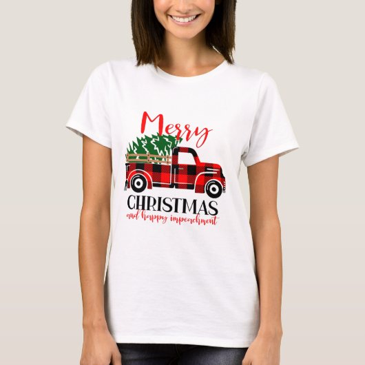 Buffel Plaid Rode Vrachtwagen Kerstboom Grappige I T-shirt (Voorkant)