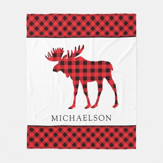 Buffel Plaid Rood Rustiek Xmas Moose Silhouet Fleece Deken (Voorkant)