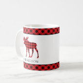 Buffel Plaid Rood Rustiek Xmas Moose Silhouet Koffiemok (Voorkant links)