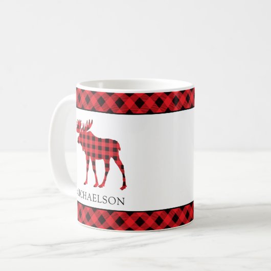 Buffel Plaid Rood Rustiek Xmas Moose Silhouet Koffiemok (Voorkant links)