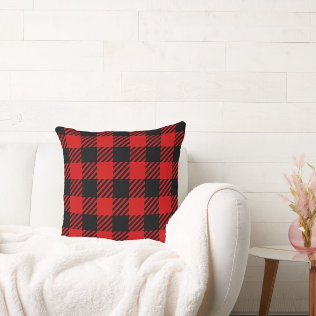 Buffel Plaid Rood Zwart Home Decor Tijdloos Kussen (Bank)