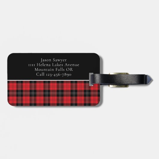 Buffel Plaid Rood Zwart Monogram Bagagelabel (Achterkant horizontaal)