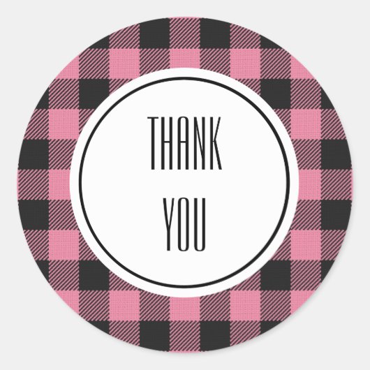 Buffel Plaid Roze Zwart Gepersonaliseerde tekst Ronde Sticker (Voorkant)