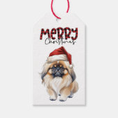 Buffel Plaid Tekst Pekingese Hond Kerstmis Cadeaulabel (Voorkant)