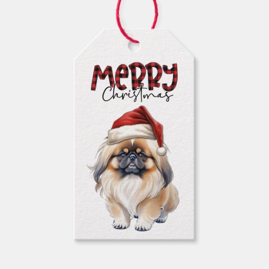 Buffel Plaid Tekst Pekingese Hond Kerstmis Cadeaulabel (Voorkant)