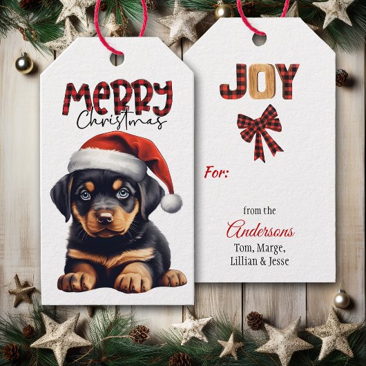Buffel Plaid Tekst Rottweiler Puppy Kerstmis Cadeaulabel