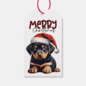 Buffel Plaid Tekst Rottweiler Puppy Kerstmis Cadeaulabel (Voorkant)