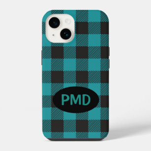 Buffel Plaid Turquoise Blauwgroen Blauw Zwart Mono iPhone 14 Hoesje