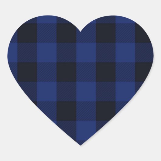 Buffel Plaid Zwart en Blauw Checks Patroon Hart Hart Sticker (Voorkant)