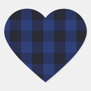 Buffel Plaid Zwart en Blauw Checks Patroon Hart Hart Sticker