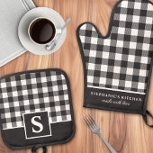 Buffel Plaid zwart-wit Checker monogram Ovenwant & Pannenlap Set