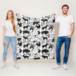 Buffel, tipi, pijlen en bogen, veren en luiken fleece deken