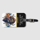 Buffel versierd met levendige bloemen en veren bagagelabel (Voorkant (horizontaal))