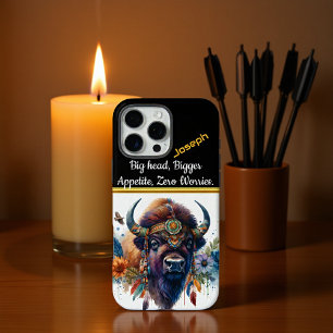 Buffel versierd met levendige bloemen en veren iPhone 16 pro max hoesje