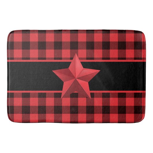 Buffelbord met rood/zwart met rood Star-ontwerp Badmat (Voorkant)