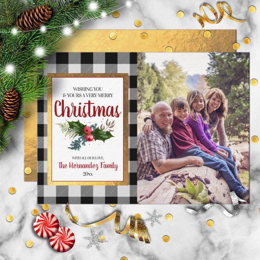 Buffelcheque Waterverf Holly kerstfoto Feestdagenkaart