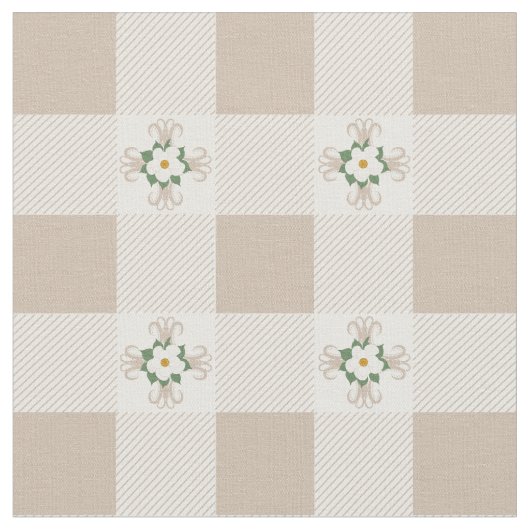 Buffelcheques en Magnolias Cross Pattern Greige Stof (Close Up)