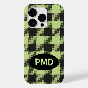 Buffelgeblazen limoen groen zwart monogram Initiaa Case-Mate iPhone 14 Pro Hoesje