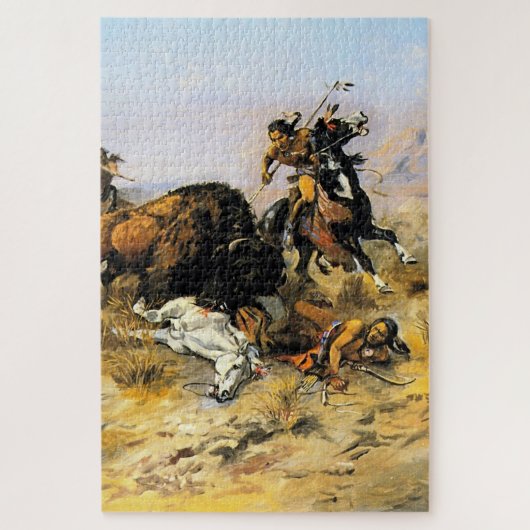“Buffeljacht” Cowboy Kunst van Charles Russell Legpuzzel (Verticaal)