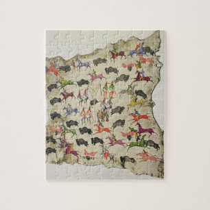 Buffeljacht (pigment op elandhuid) legpuzzel