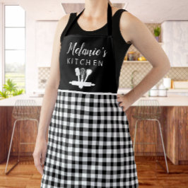 Buffelkeukengereedschap en naam plakken schort