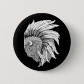 Buffelkop met indiaans adres ronde button 5,7 cm (Voorkant)