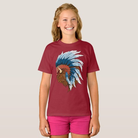 Buffelkop met indiaans adres t-shirt (Voorkant volledig)