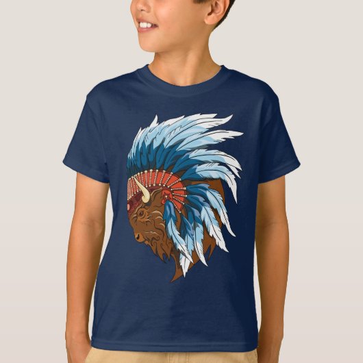 Buffelkop met indiaans adres t-shirt (Voorkant)