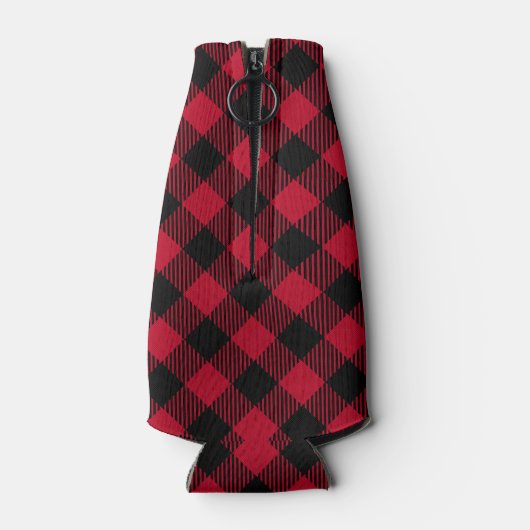 Buffelpatroon met rode en zwarte cheque flesjeskoeler (Achterkant)