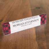 Buffelpatroon met rode en zwarte cheque naambordje (Zijkant)