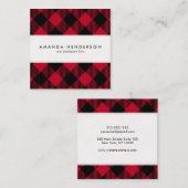 Buffelpatroon met rode en zwarte cheque vierkante visitekaartje (Voorkant / Achterkant)