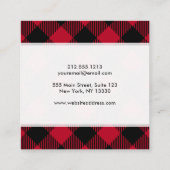 Buffelpatroon met rode en zwarte cheque vierkante visitekaartje (Achterkant)